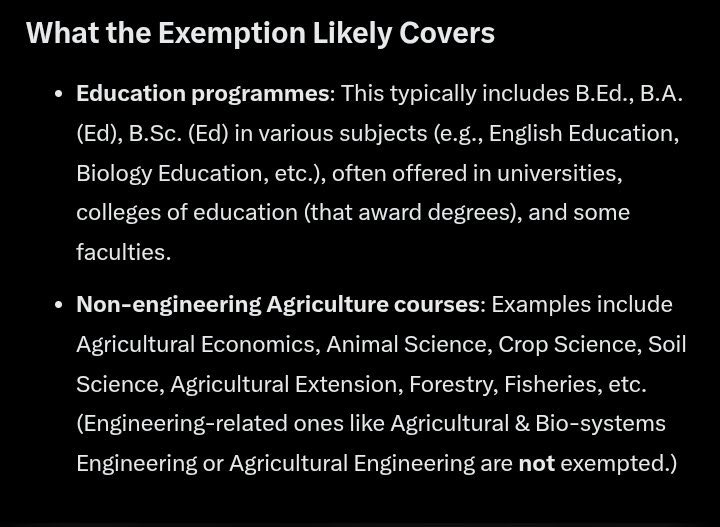 Elder_AY's tweet photo. Candidates seeking admissions into Education Programs and Agriculture non-Engineering Courses are now exempted from UTME. https://t.co/iHFbyiXIYV