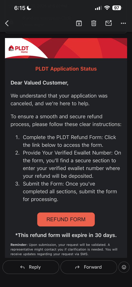 thebems's tweet photo. @PLDT_Cares And now email was sent but the link for refund is not accepting responses. https://t.co/8w9UhqTBp7