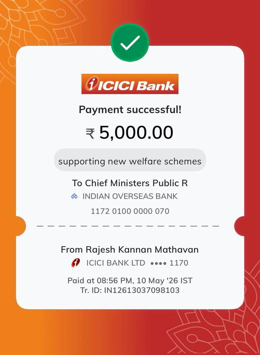 krishnamsd224's tweet photo. Appreciating this thoughtful contribution towards the Chief Minister’s Public Relief Fund to support the new government’s welfare schemes during financial and debt challenges faced by the state.
@CMOTamilnadu @TVKVijayHQ @chennaicorp @AadhavArjuna @BussyAnand @Jagadishbliss https://t.co/9A3WywZFtM