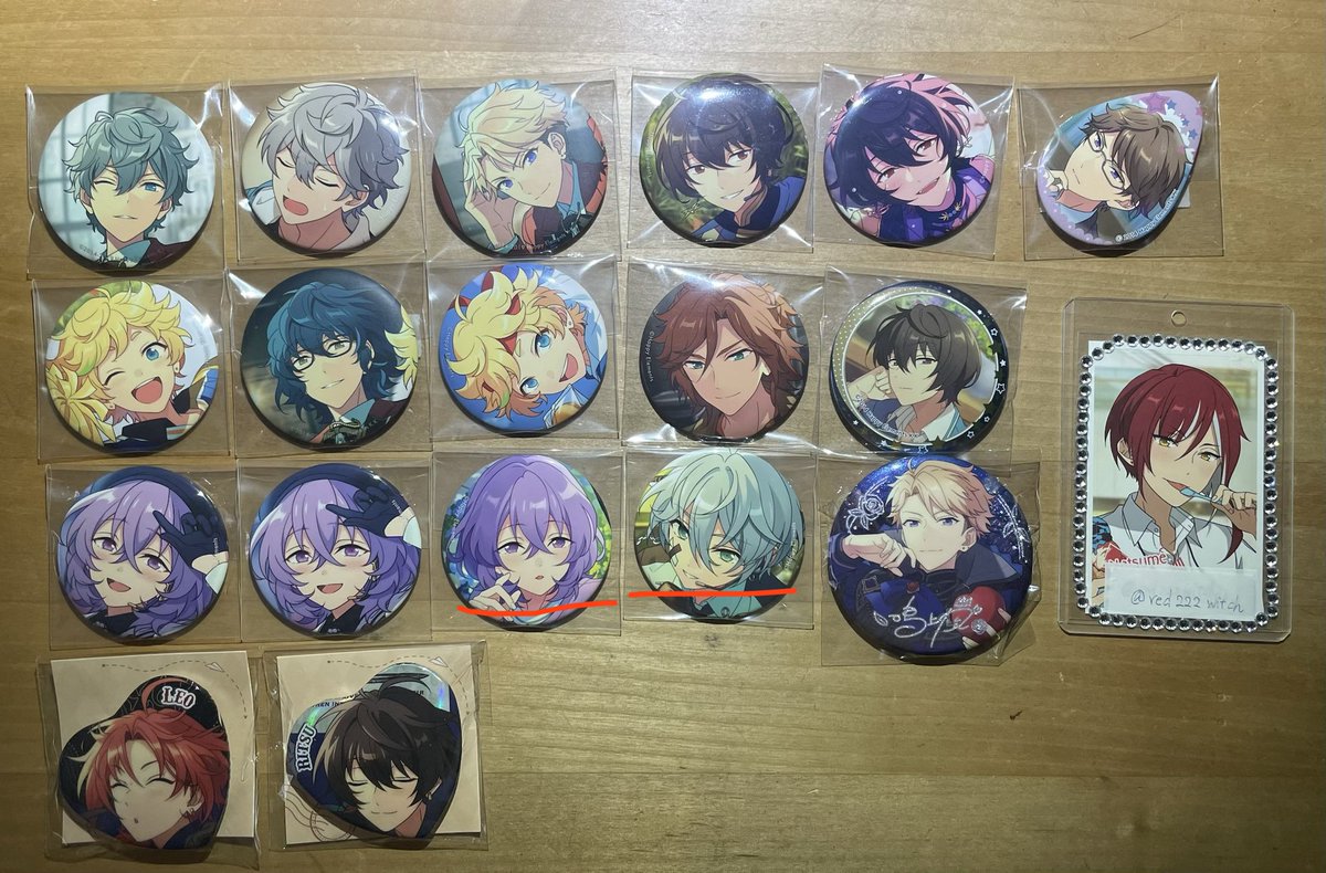 red222witch's tweet photo. 【交換　譲渡　買取】あんスタ　缶バッジ　コレ缶　フィーチャー　テーマ　イベコレ　ハート　中国缶　6周年　7周年

譲:レオ、泉、凛月、嵐、つむぎ、宙、斑、ユメ、カンナ、エス https://t.co/7S10kuOMkM