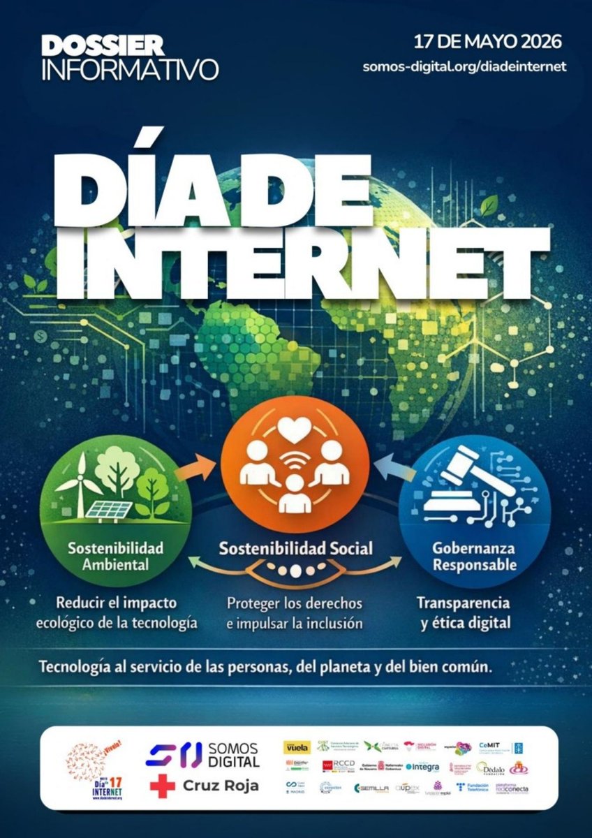 SomosDigital_'s tweet photo. 🌍 El 17 de mayo celebramos el #DíaDeInternet2026, dedicado a la sostenibilidad en la era digital.
Desde Somos Digital hemos creado una landing con recursos y actividades para trabajar este reto desde los Centros de Competencias Digitales.
🔗 https://t.co/SPtF7WqJjs https://t.co/qE8WgV43Na