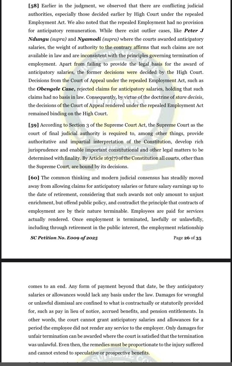 ArnoldOginga's tweet photo. Remedies sought by H.E Gachagua would be an up hill task to be granted. The Supreme Court has previously held that “anticipated or future salaries and benefits” go against public policy & border on unjust enrichment. Damages to be awarded, if any, cannot extend to speculative/prospective benefits #gachagua #impeachment 🤔