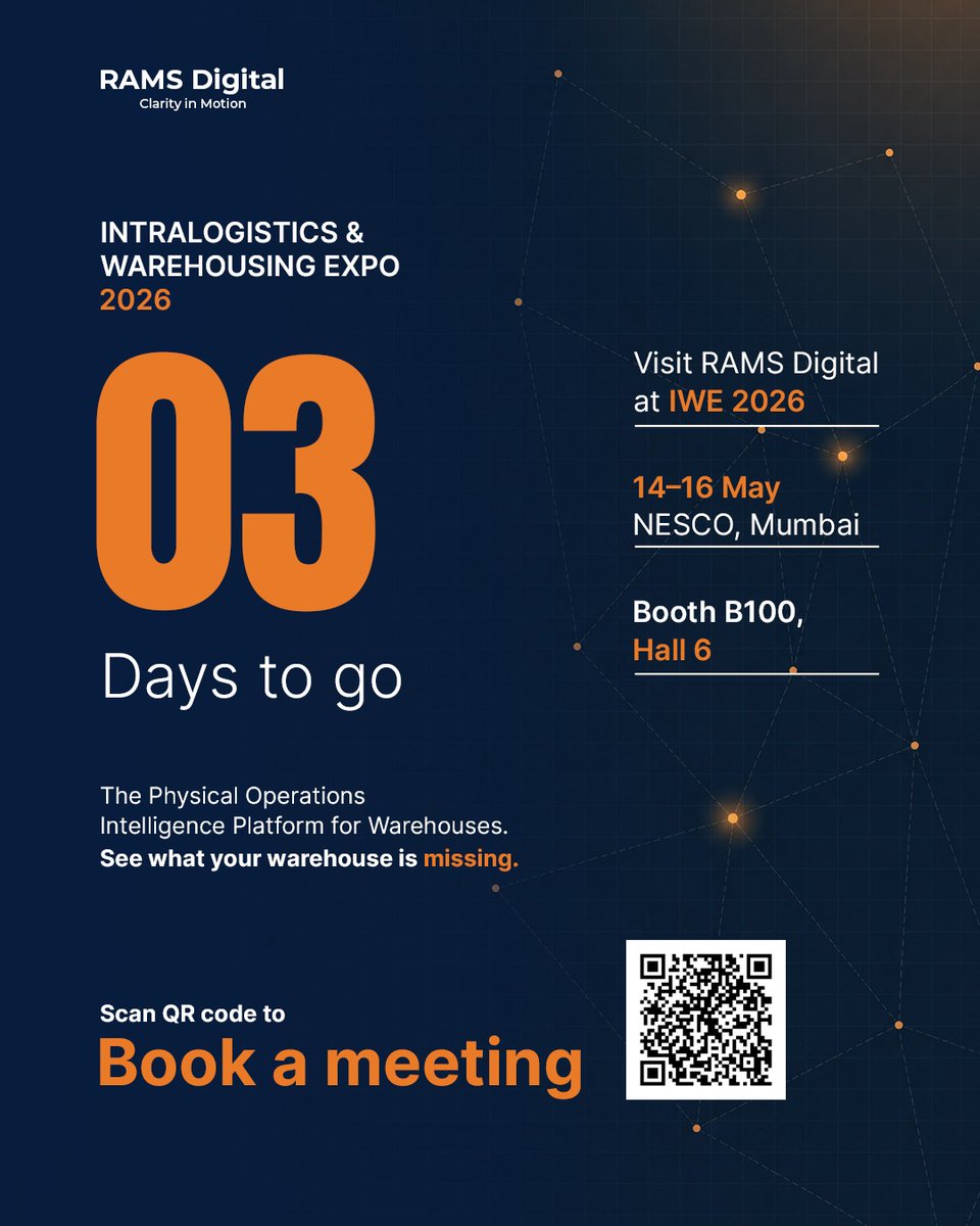 ramsdigital01's tweet photo. 3 days to go for #IWE2026 🚛

India’s warehousing &amp; logistics industry comes together at IWE 2026 to explore the future of smart operations, automation &amp; real-time visibility.

Book a live demo:
https://t.co/eausf5MpcD

#Warehousing #Logistics #SupplyChain #RAMSDigital https://t.co/CpexRr4ErQ