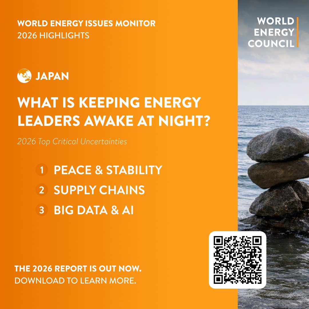 JEA_WEC's tweet photo. #世界エネルギー会議「World Energy Issues Monitor 2026」において、日本に関しては、地政学的緊張の高まりを背景に「平和と安定」が最大の課題と位置づけ。加えて「サプライチェーン」の構築や需要側の「#ビッグデータ と #AI」の急増も喫緊のテーマとして浮上。
https://t.co/JhCXyzENKm https://t.co/QV4vbkHyIq