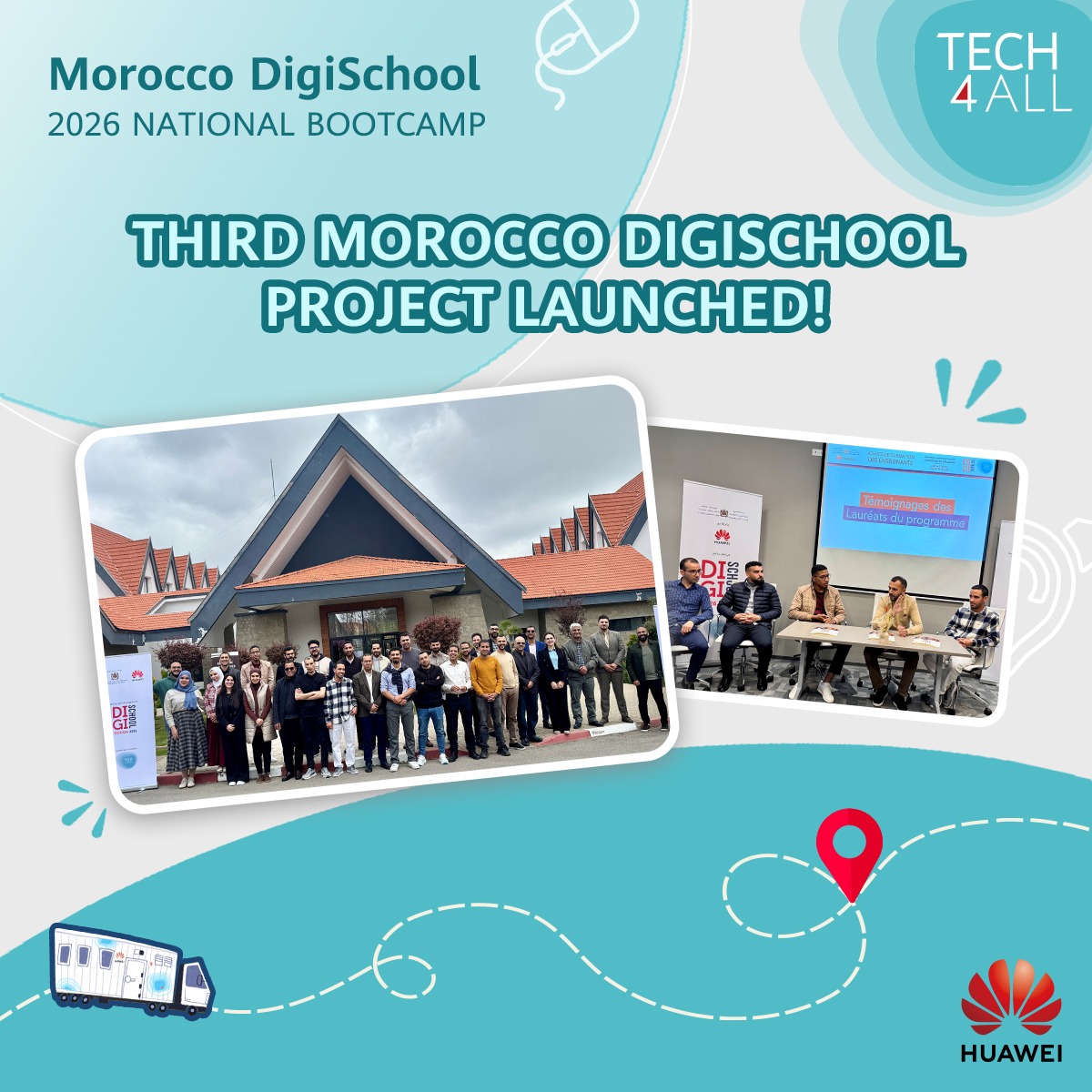 HUAWEI_TECH4ALL's tweet photo. The 3rd Morocco DigiSchool Project will:

- Reach 12,500 students directly &amp; another 50,000 indirectly through activities such as tech fairs
- Train 300 teachers nationwide in ICT skills &amp; reach another 5,000 through skill-sharing
- Support national education transformation