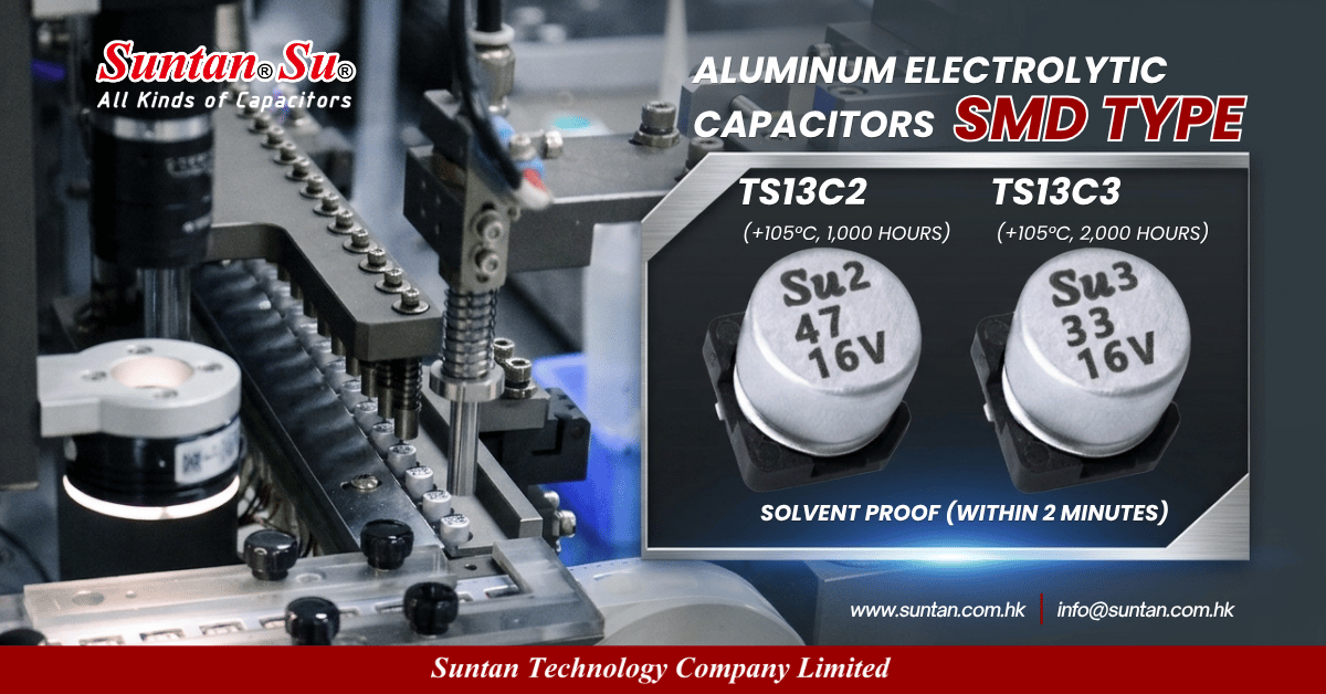 SuntanTech's tweet photo. Optimize your PCB assembly with Suntan TS13C Series SMD Aluminum Electrolytic Capacitors. Designed for industrial durability and automated production.

Details: https://t.co/XuzX9Il72r

Contact: info@suntan.com.hk
#Suntan #Capacitors #SMD #HardwareEngineering https://t.co/zI7ULiO0P7