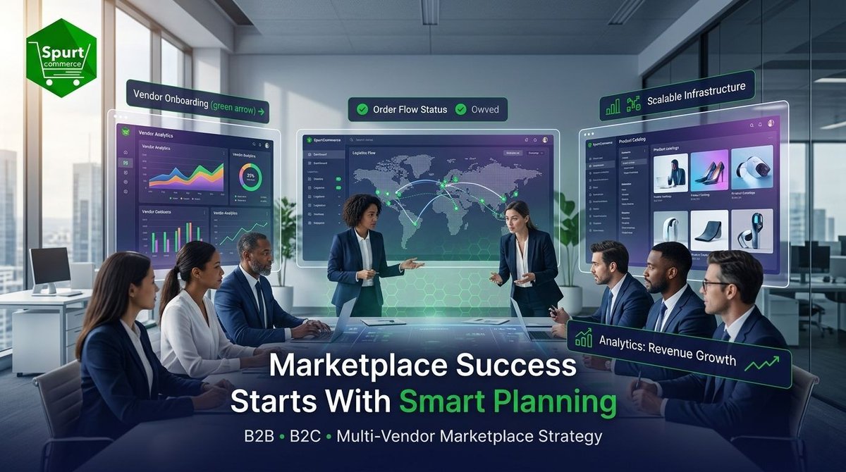 Spurtcommerce's tweet photo. 🚀 Most #marketplace projects don’t fail because of technology.

They fail because of poor planning.

B2B, B2C, and multi-vendor marketplaces all require different workflows, operations, and scaling strategies.

At #SpurtCommerce, scalability is planned from day one.

#eCommerce https://t.co/yFwM98kxCz