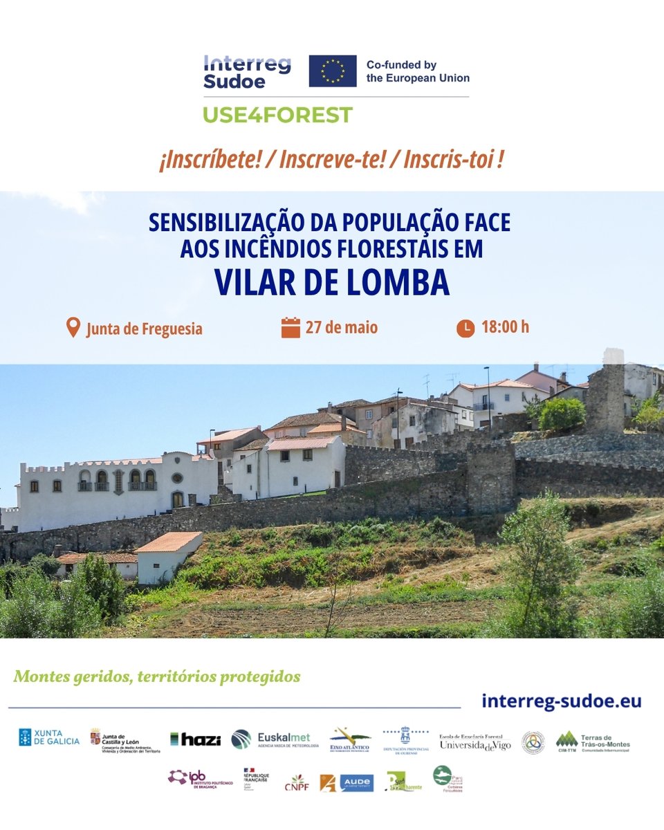 ForestUse470591's tweet photo. 🔥 Acciones de sensibilización en Vinhais. ¡Apúntate! 🤝🏼

📍 Espinhoso. 26 mayo
📍 Vilar de Lomba. 27 mayo
📍 Moimenta. 28 mayo

👨🏼‍🚒 Formaciones sobre uso del fuego, autoprotección y prevención de incendios.

✉️ Inscríbete en: geral@cim-ttm.pt https://t.co/vq62mOOwyS