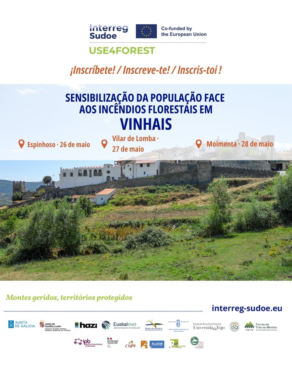 ForestUse470591's tweet photo. 🔥 Acciones de sensibilización en Vinhais. ¡Apúntate! 🤝🏼

📍 Espinhoso. 26 mayo
📍 Vilar de Lomba. 27 mayo
📍 Moimenta. 28 mayo

👨🏼‍🚒 Formaciones sobre uso del fuego, autoprotección y prevención de incendios.

✉️ Inscríbete en: geral@cim-ttm.pt https://t.co/vq62mOOwyS