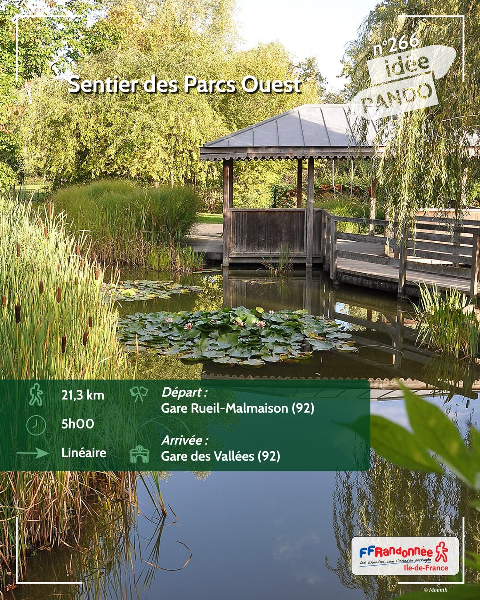 ffrandonneeIDF's tweet photo. ✨ Idée Rando n°266✨

PR1 Sentier des Parcs Ouest
🚶: 21,3 km
🕘: 5h00
🔄Type : Linéaire
🚩 Départ : Gare de Rueil-Malmaison (92)
🏁Arrivée : Gare des Vallées (92)

Retrouvez cette rando sur MaRando® :
https://t.co/VhdCizO50E https://t.co/gTif0w5wZz