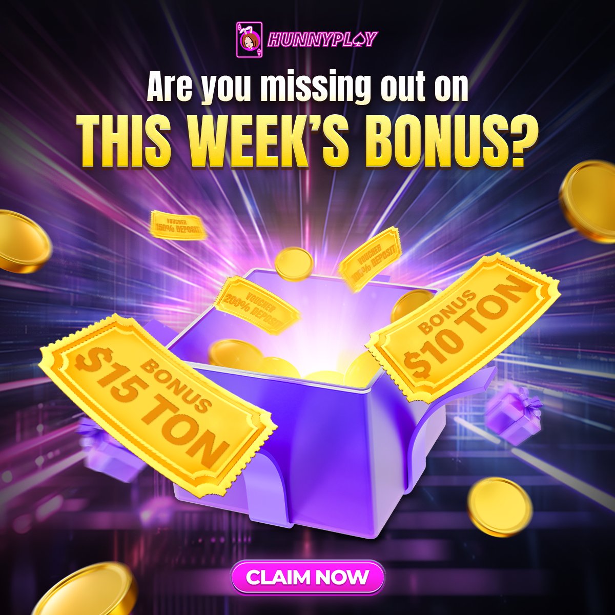 HunnyPlay_'s tweet photo. 🔥Missing this week’s bonus? That could be your biggest mistake today

🔴Max Cashout: NO LIMIT 
✅Vip 0  : • Value: $10 TON - x10
➡️: https://t.co/ReWWqH6Cfd
✅Vip 1- 18  : • Value: $15 TON- x20
➡️: https://t.co/YtHwVksxrF

#Bonusdrop https://t.co/Y5smzRe9iv