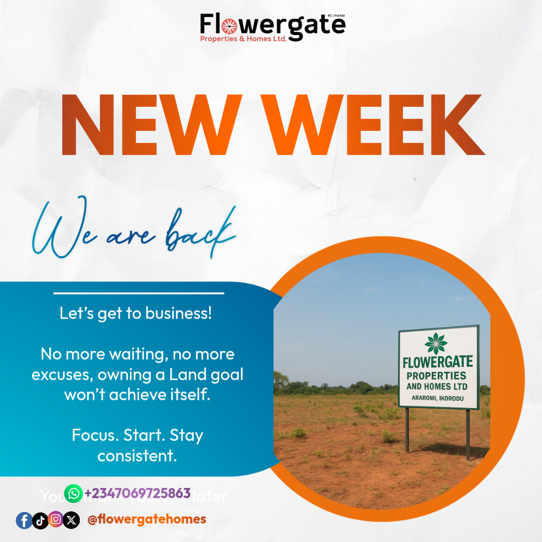 Flowergatehomes's tweet photo. New week.🚀

Let’s get down to business, no more waiting, no more excuses. Your dream of owning land won’t happen by chance.
 Take the first step. Keep showing up consistently.

#NewWeekNewGoals #LandInvestment #RealEstateNigeria #OwnYourLand #PropertyInvestment #SmartInvesting https://t.co/md471UYYry