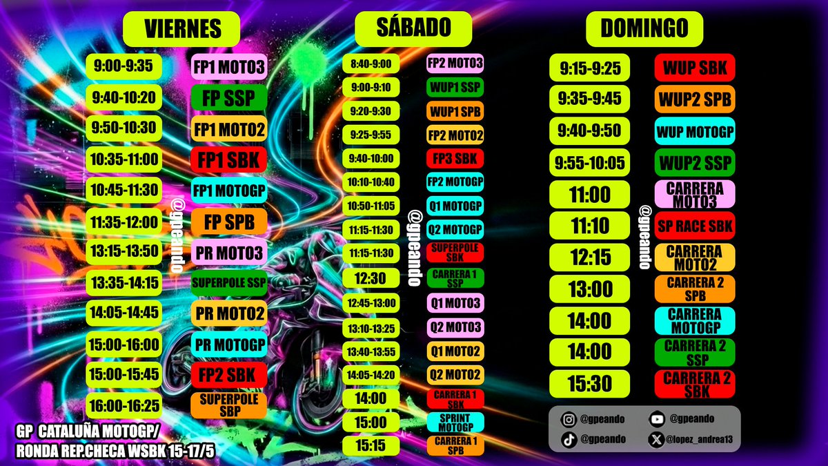 lopez_andrea13's tweet photo. EH EH!!! Dónde vais????? Que estamos en SEMANA DE CARRERAS!!!!!!!!!!!!!!!!!!!!

Toca doblete, y no solo de MotoGP, sino de motos... que corremos con SBK está semana!!!!🏍️🏍️🔥🔥
(aunque tengo que ser sincera, a quién c0ñ0 se le ocurrió el horario?????😅😅😅) https://t.co/dpiDygOc20