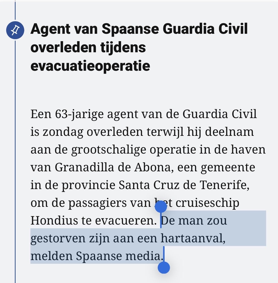Hoe paniek werkt in de media. Foto 1 is de headline, waarmee de suggestie wordt gewekt dat het overlijden van de agent gerelateerd is aan het virus. Foto 2 toont de ware toedracht. Lees dus altijd even verder voordat je in de angstfuik trapt. 
<a href="/telegraaf/">De Telegraaf</a>