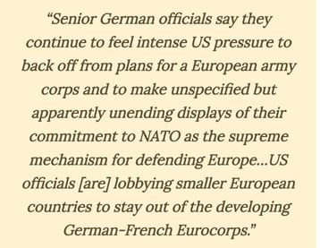 NXT4EU's tweet photo. In 1991, the US sabotaged the creation of a European Army.

By lobbying to small countries that they would "lose their sovereignty" and instead should stay under US protection.

Being under US control is not sovereign, but vassallism. We need our own, shared sovereign defence! https://t.co/TndvXurfQd