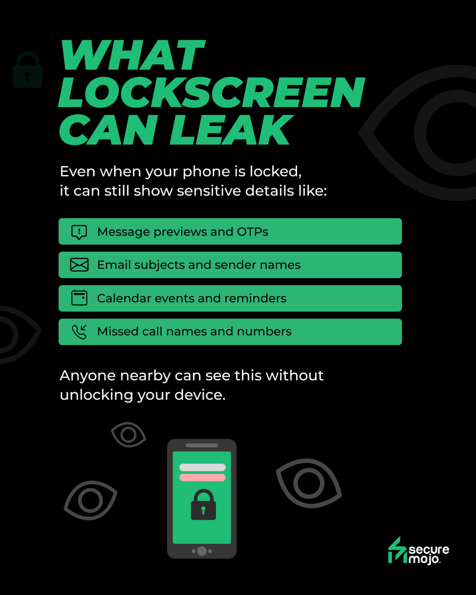SecureMojo's tweet photo. Your phone is locked 🔒
Your notifications aren’t 👀 

#securemojo #Cybersecurity #OnlineSafety #DigitalHygiene #OnlineProtection #CyberSmart #cybersafe #LockScreenPrivacy #NotificationLeak #ScreenPrivacy #didyouknow https://t.co/IuuXiY5b10