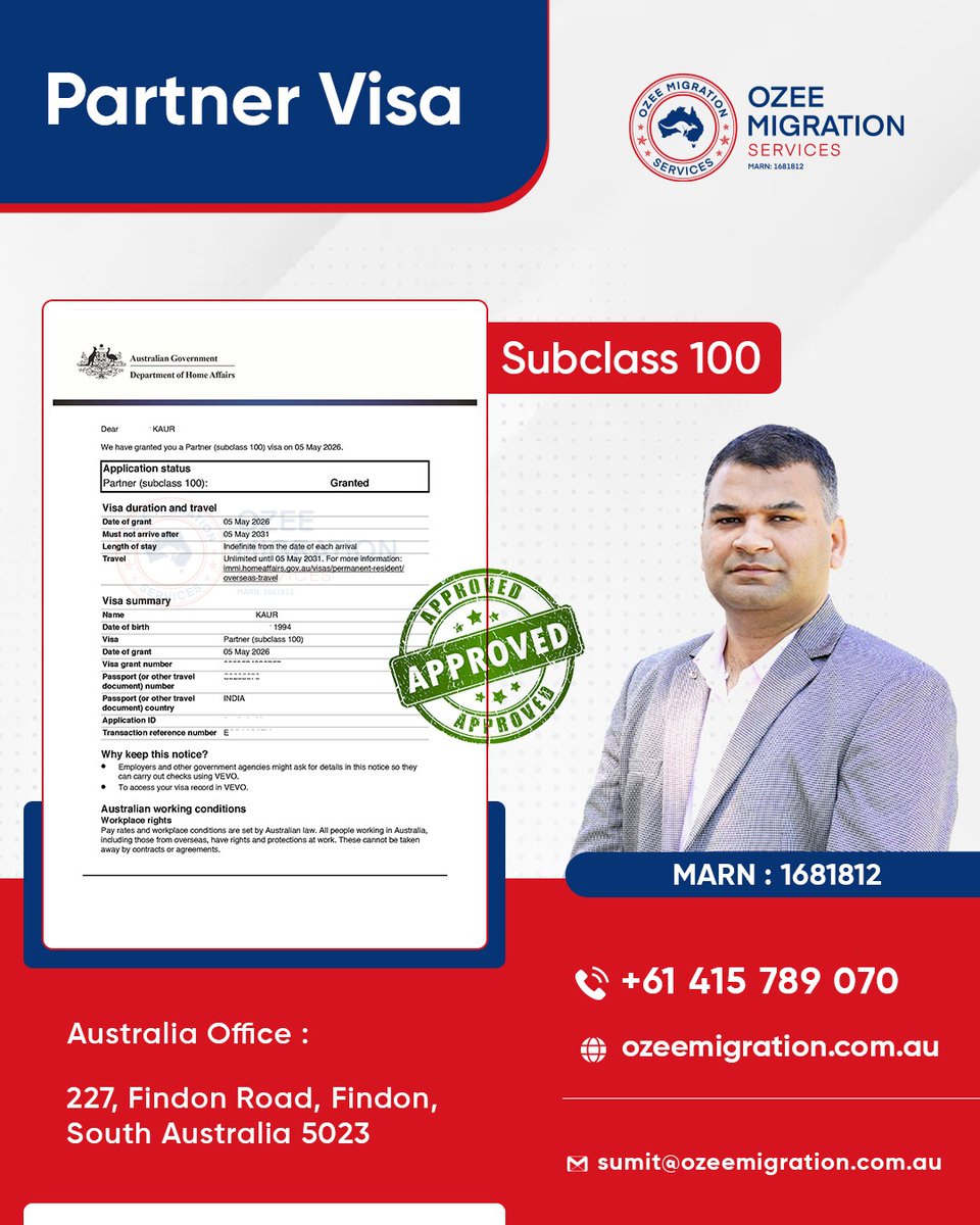OzeeMigration's tweet photo. 𝐒𝐮𝐛𝐜𝐥𝐚𝐬𝐬 𝟏𝟎𝟎 𝐏𝐞𝐫𝐦𝐚𝐧𝐞𝐧𝐭 𝐏𝐚𝐫𝐭𝐧𝐞𝐫 𝐕𝐢𝐬𝐚 𝐆𝐑𝐀𝐍𝐓𝐄𝐃

Book an Appointment 

📞 +61 415 789 070
🌐 https://t.co/wjZrLiMQix

#domesticviolenceawareness #partnervisa #subclass100 #permanentresidency #migrationagent #australiamigration #ozeemigration https://t.co/OhbUeDbzPc
