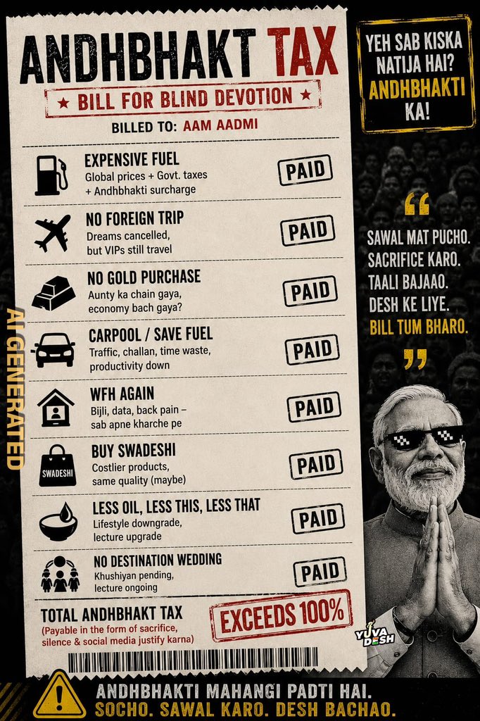 Andhbhakti free nahi hoti bro… EMI aam aadmi bharta hai 💀