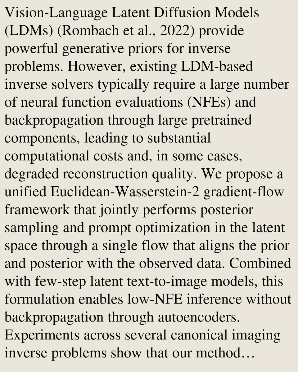 StatsPapers's tweet photo. Consistency Regularised Gradient Flows for Inverse Problems

Alessio Spagnoletti, Tim Y. J. Wang, Marcelo Pereyra, O. Deniz Akyildiz
https://t.co/VaJRTpi8Ev [𝚜𝚝𝚊𝚝.𝙼𝙻 𝚌𝚜.𝙲𝚅 𝚌𝚜.𝙻𝙶] https://t.co/jX2a2tlAaV