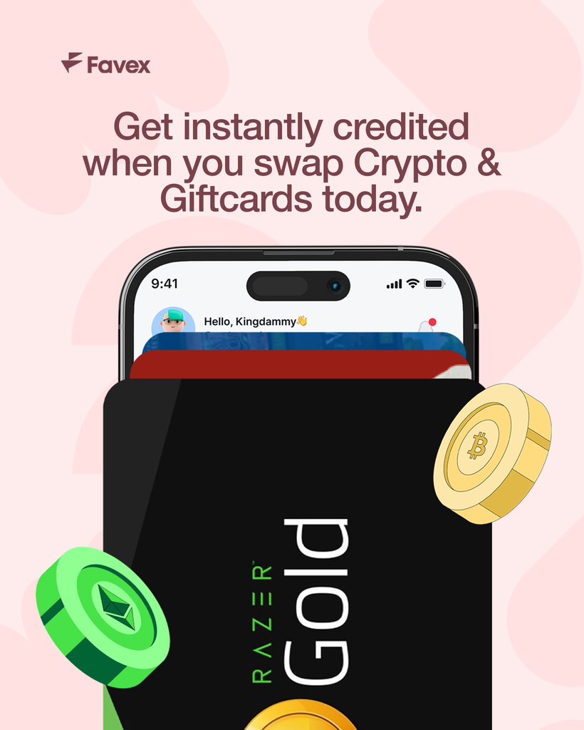 FavexApp's tweet photo. Why wait for your money when you can get credited instantly? 

Swap your crypto and gift cards seamlessly with Favex and enjoy fast, secure transactions every time. 

No delays, no stress, just smooth trading and instant value at your fingertips. https://t.co/eNKWH4H9d7