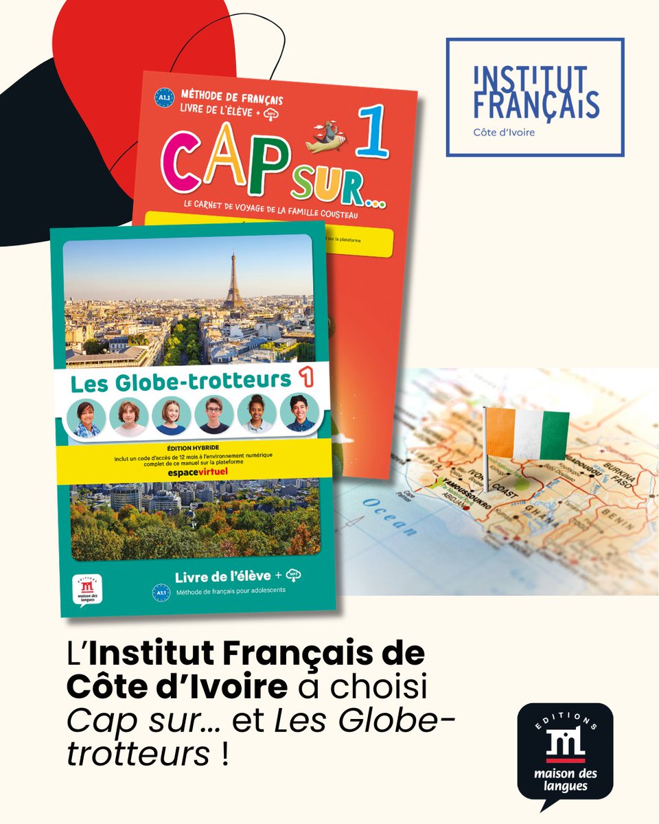 emdlfle's tweet photo. Nous sommes ravis d’annoncer que l’Institut Français de Côte d’Ivoire a sélectionné les méthodes FLE Cap sur... et Les Globe-trotteurs.
Un grand merci à l'Institut français de Côte d’Ivoire pour sa confiance 🤝
#emdlfle #FLE #InstitutFrançais #CôtedIvoire https://t.co/3MiZoVJgU4
