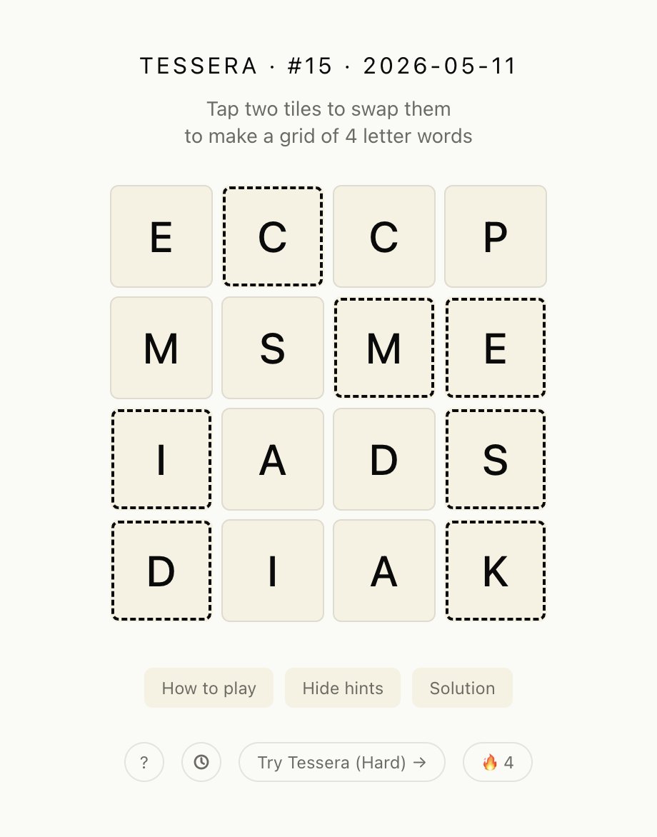 tessera_puzzle's tweet photo. Tessera #15 • 2026-05-11 https://t.co/x4OPdtcHaB