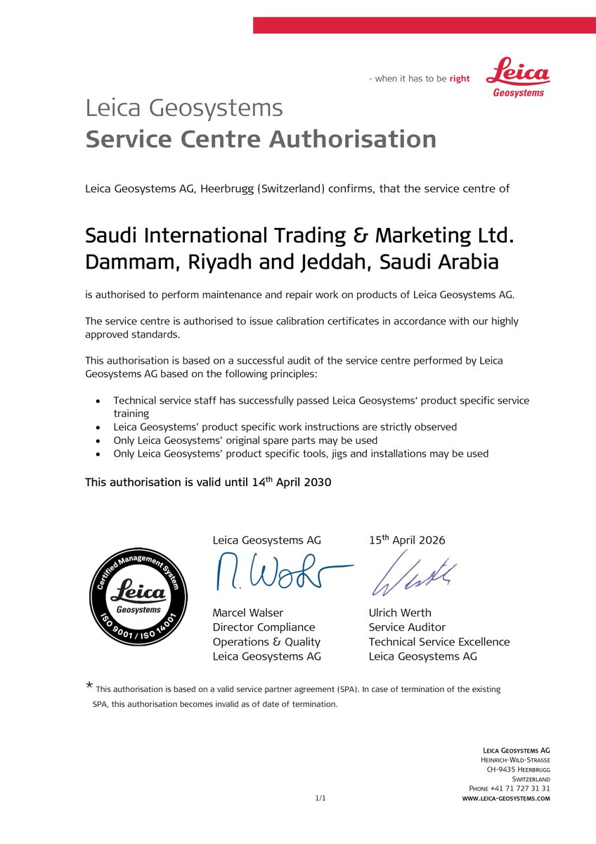 SITML's tweet photo. World-class instruments deserve certified support.

SITML continues as a Leica Geosystems authorised service centre in KSA, delivering approved maintenance, repair, and calibration across Jeddah, Riyadh, and Dammam.

https://t.co/TTRG8oco4T

#LeicaGeosystems #SITML https://t.co/7HLgsVAVwH