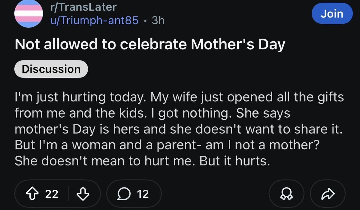 Tranny is upset the mother of their children doesn't want to share Mother's day with them.