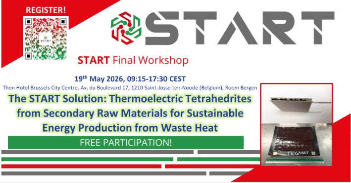 START_HEproject's tweet photo. 🚨 Final call for our Final workshop - registration closes today!

What will you get if you join us in Brussels? A full-day programme covering the entire #thermoelectric value chain: from #EU mine waste to industrial deployment and beyond🔥

Register now: https://t.co/hSW7uL9f9V https://t.co/pOiTfKzLBX
