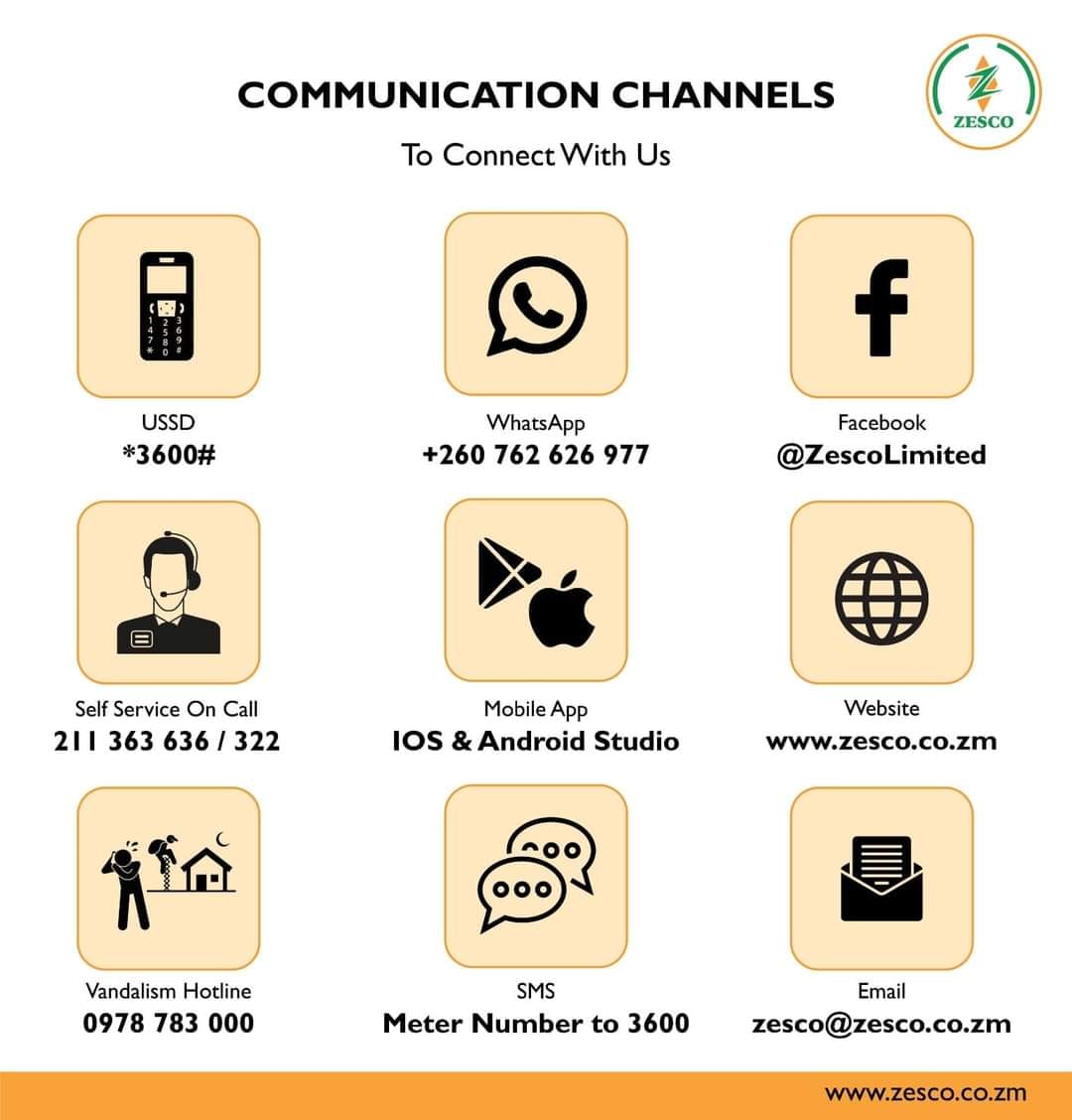 ZescoL's tweet photo. Explore 9 different ways to get in touch with us.
#ZESCO #PoweringTheNation #ContactZESCO https://t.co/EGdJZPejsI