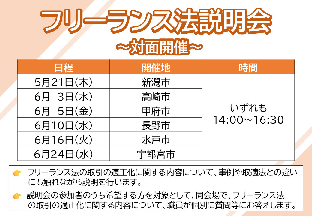 フリーランス法対面説明会の申込受付中！】 フリーランスと取引をする