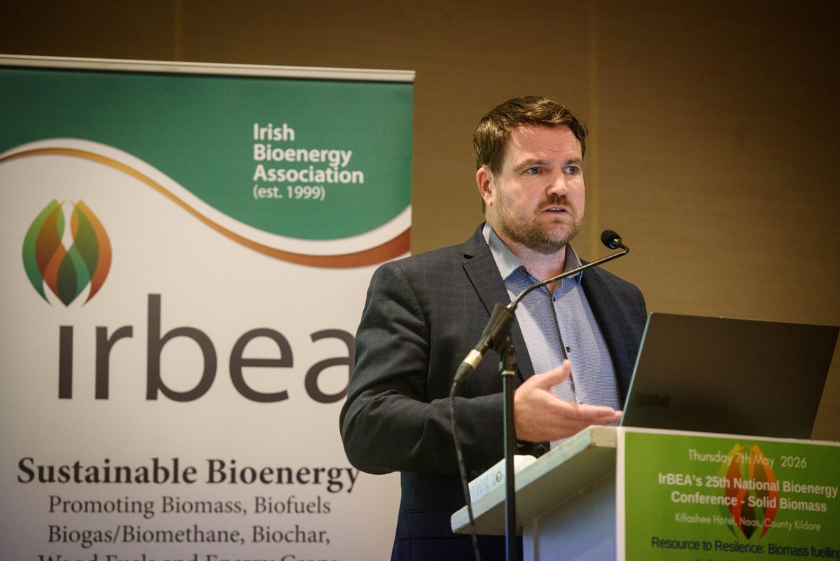 IrishBioenergy's tweet photo. Fergus Sharkey @SEAI_ie speaking #irbeaconf26 on the challenges facing biomass uptake under #SSRH scheme. From sustainability perceptions to supply chain capacity &amp; administrative complexity. Stronger incentives &amp; industry support will be key to accelerating heat decarbonisation. https://t.co/L6T0aMGg4C