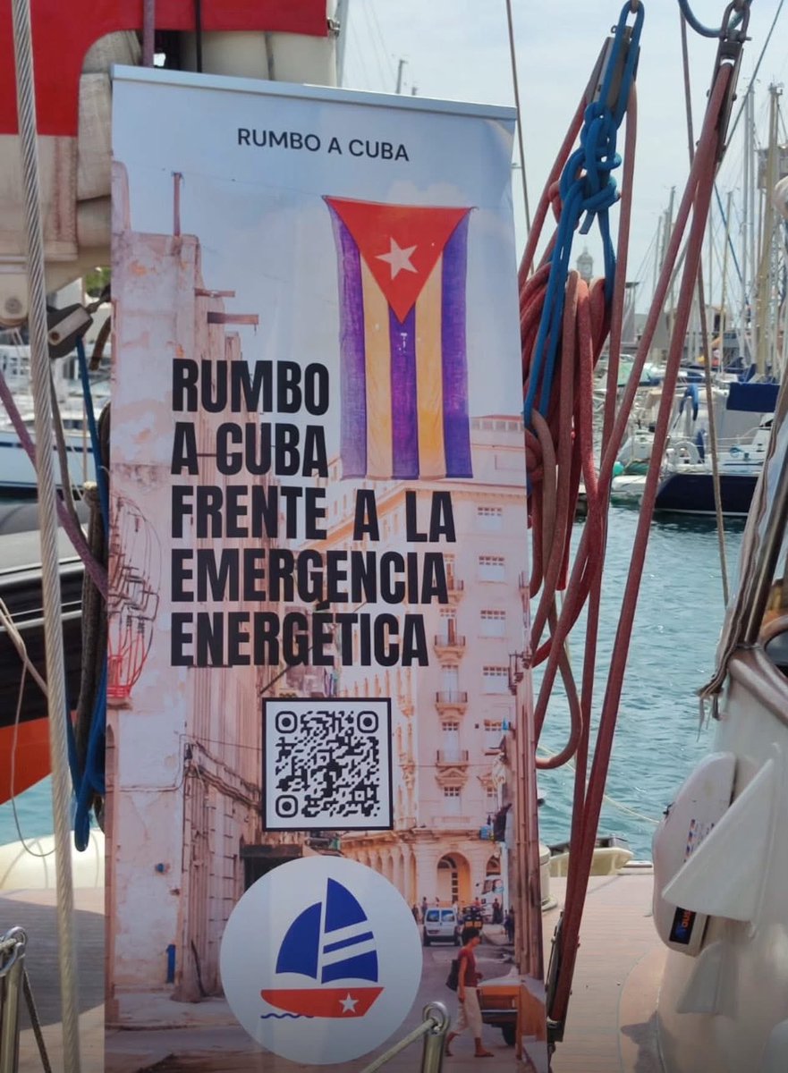 castromedinaale's tweet photo. Despedimos en Barcelona, junto a los amigos de la Solidaridad “DEFENSEM-CUBA” y Cubanos Residentes “José Martí”, al Velero “Open Arms” - Misión Marítima Solidaria “Rumbo a #Cuba”, que denuncia el bloqueo energético de EE.UU. , y transporta kits de paneles solares. https://t.co/BlEz0RVtip