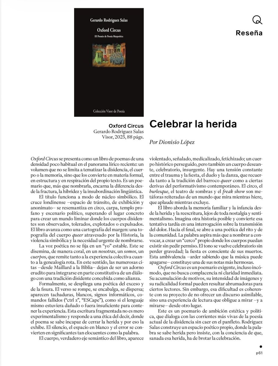 GerardoUGR's tweet photo. Reseña de ‘Oxford Circus’ en @revistaquimera por Dionisio López

https://t.co/T3YIzBApV9 https://t.co/a86MBbyL32