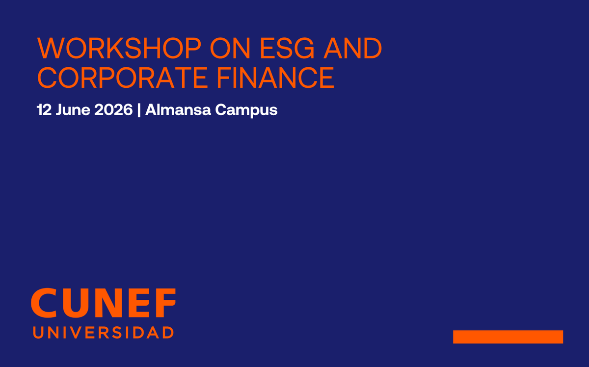 CUNEF's tweet photo. On 12 June, CUNEF Universidad will host an in-person Workshop on ESG & Corporate Finance featuring six academic papers, expert discussants, and debate on ESG, climate risk, and capital allocation. The event will also be highly relevant for practitioners.

🗓️ Register by 1 June: https://t.co/PjmSVu1c9o

#ESG #CorporateFinance