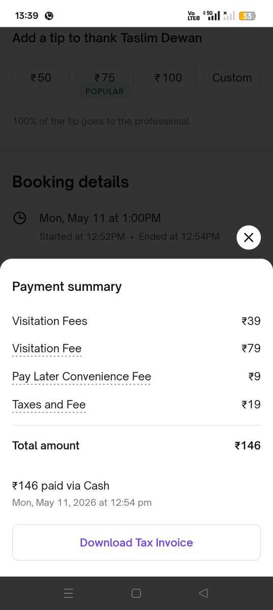 storieswitsarma's tweet photo. @urbancompany_UC please refer to the attached pictures. I booked for services that cost me 350 INR. Fair enough. But the invoice tells a different story. No wonder your FY26 shows a net loss of ~₹235 crore. God Save You guys! #urbancompany @UC_Assist https://t.co/hR6qJtdoQU