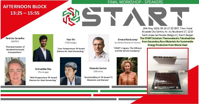 START_HEproject's tweet photo. 🚨 Final call for our Final workshop - registration closes today!

What will you get if you join us in Brussels? A full-day programme covering the entire #thermoelectric value chain: from #EU mine waste to industrial deployment and beyond🔥

Register now: https://t.co/hSW7uL9f9V https://t.co/pOiTfKzLBX