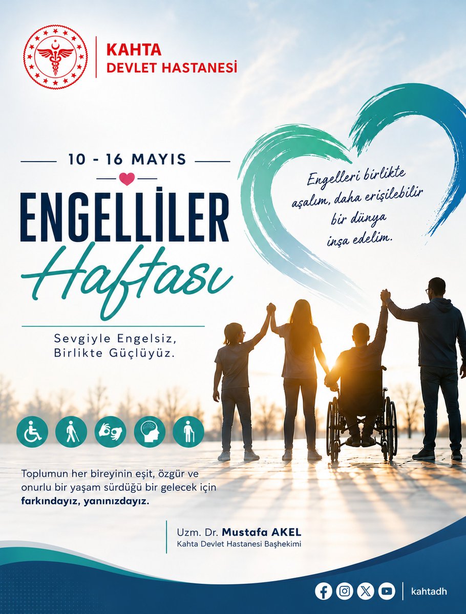 kahtadh's tweet photo. 10-16 Mayıs Engelliler Haftası vesilesiyle; sevginin, anlayışın ve dayanışmanın tüm engelleri aşacağına inanıyoruz.

Kahta Devlet Hastanesi olarak; engelli vatandaşlarımızın yanında olmaya ve sağlık hizmetlerine erişimlerini kolaylaştırmak  için çalışmaya devam ediyoruz https://t.co/HOHHUB0vvk