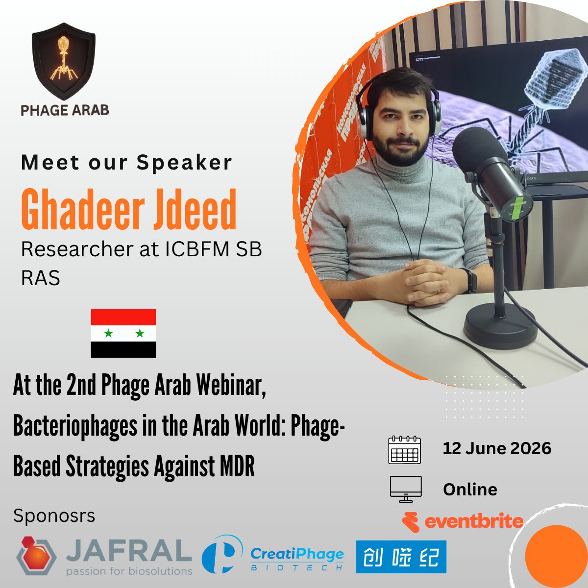 PhageArab's tweet photo. Meet our speaker: Ghadeer Jdeed 
Researcher at Institute of Chemical Biology and Fundamental Medicine,Novosibirsk, Russia
📍 Syria

#PhageArab #Bacteriophage #Webinars #Biotechnology #Phagethearpy @Ghadeer_novo https://t.co/gRPelThE1l