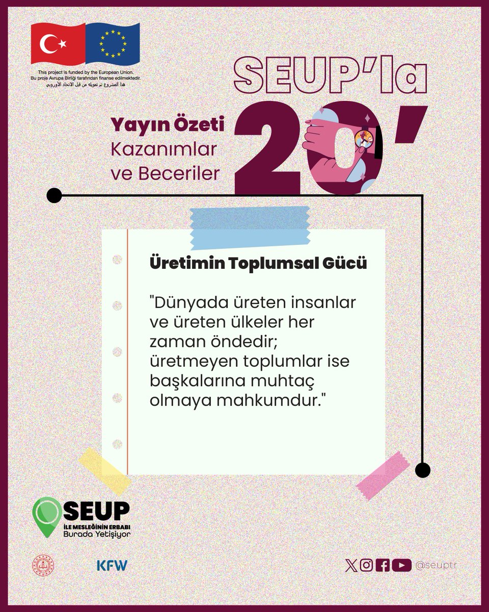 seuptr's tweet photo. 🎙️ #SEUPla20’ | Kazanımlar ve Beceriler

Bugün mesleki eğitim;
yalnızca bilgi aktarmakla değil, o bilgiyi üretime dönüştürebilen bireyler yetiştirmekle anlam kazanıyor. https://t.co/sYJWyW5530