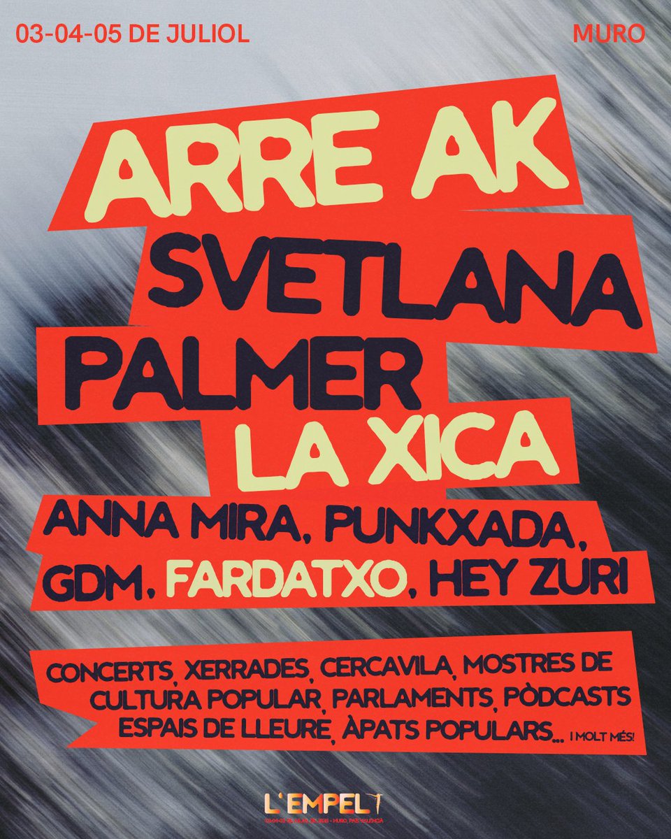 empelt_tdj's tweet photo. El cartell de l’Empelt continua creixent! Sumem els concerts d'ARRE AK, FARDATXO i LA XICA.

Ben aviat, tots els horaris complets de la Trobada del 3, 4 i 5 de juliol.
🎟🌱 15€ - No us ho perdeu: https://t.co/ztUO1ROT5R https://t.co/ici4B12Jqd