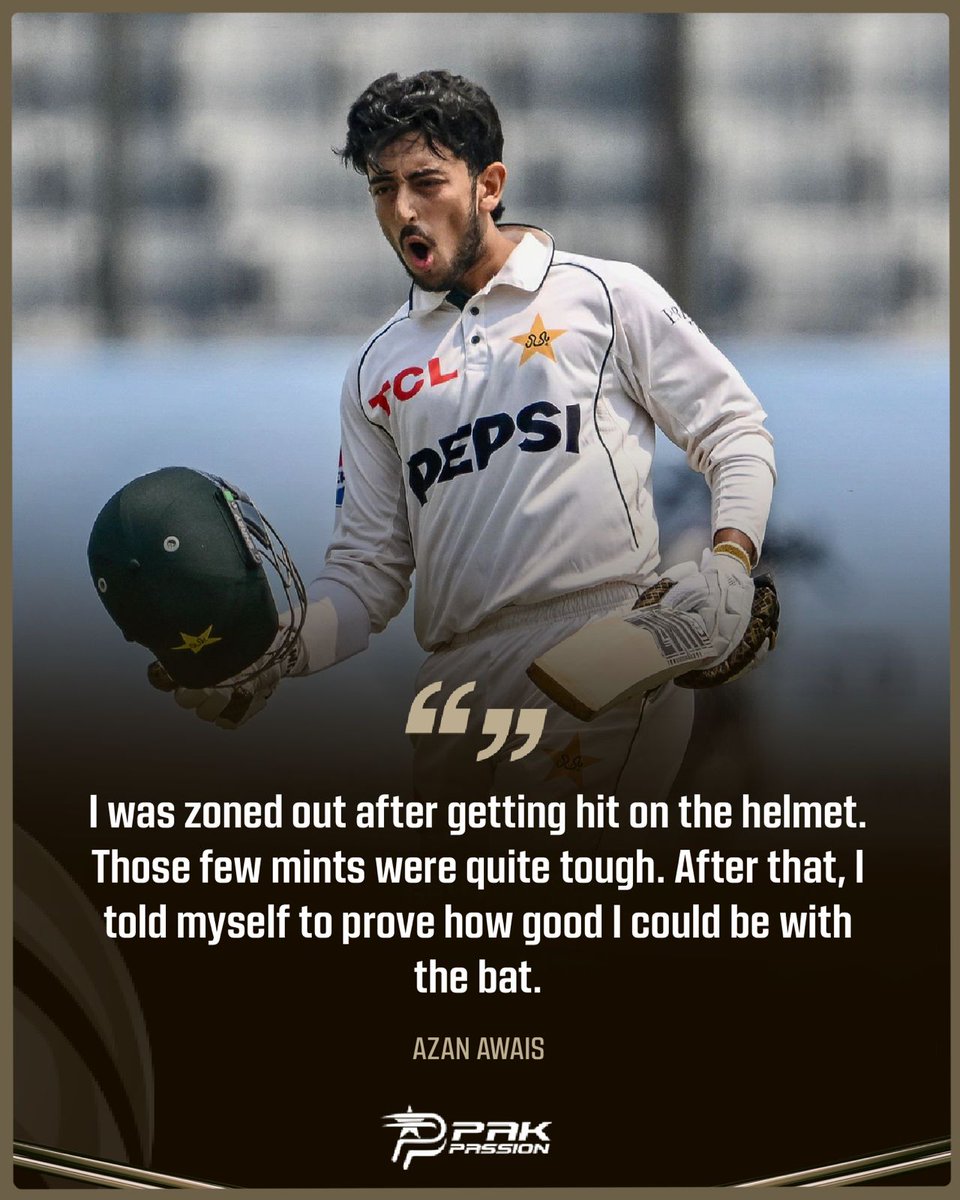 PakPassion's tweet photo. Hit on the head, but not broken! 💥🇵🇰

Azan Awais takes a Nahid Rana thunderbolt early, then fights back to prove his class.

From rocked to record — a debut hundred born from resilience. 🪖🏏 https://t.co/98UxOSMr1r