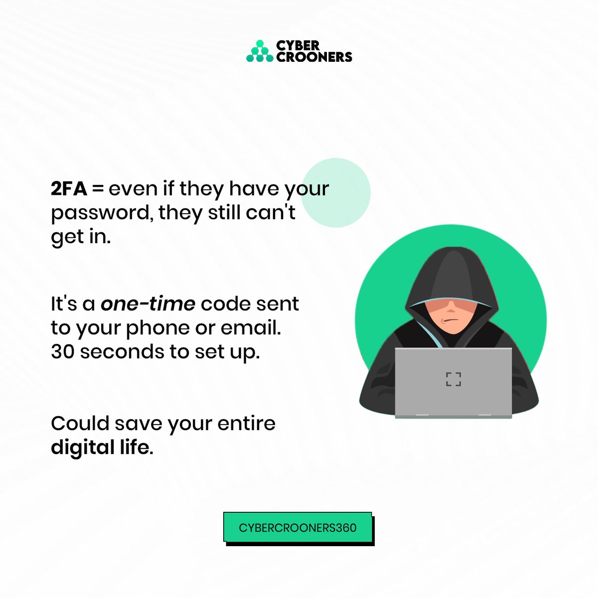 cybercrooners's tweet photo. Your password was probably leaked in a data breach. You just don’t know it yet.
2FA means even with your password, they still can’t get in.
30 seconds to set up. Could save your entire digital life.

Turn it on. Right now.
#cybercrooners #cybersecurity https://t.co/Z65SNmMZn1