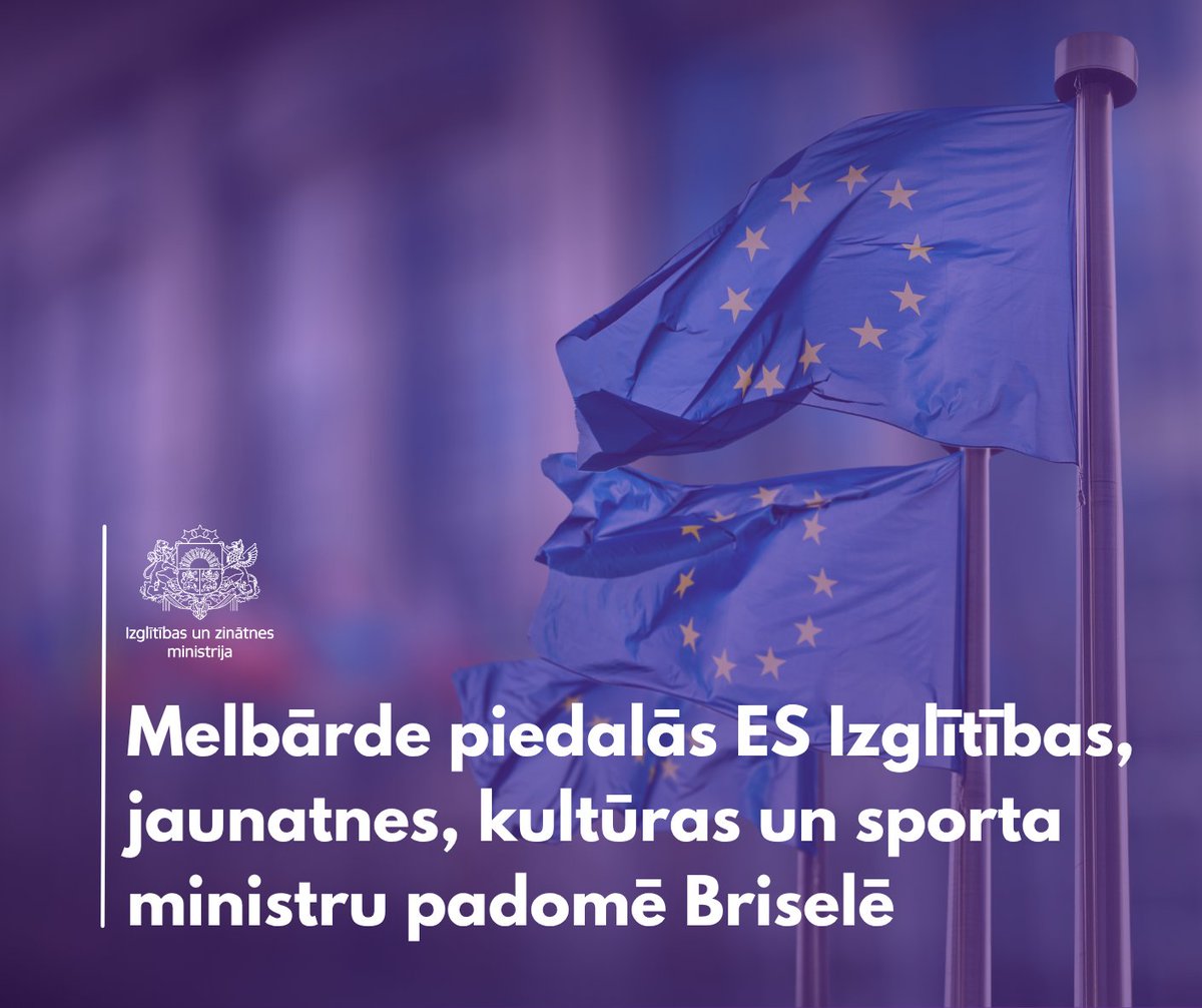 IZM_gov_lv's tweet photo. 🟣 Izglītības un zinātnes ministre @dacemelbarde 2026. gada 11.-12. maijā Briselē piedalās Eiropas Savienības Izglītības, jaunatnes, kultūras un sporta ministru padomes sanāksmē.
🔸 Sanāksmē ministre īpaši uzsver stingru solidaritāti ar Ukrainu, reaģējot uz Starptautiskās Olimpiskās komitejas 2026. gada 7. maija lēmumu atļaut Baltkrievijas sportistu dalību starptautiskajās sacensībās.
Vairāk par padomē plānotajiem jautājumiem izglītības, jaunatnes un sporta jomā 👉 https://t.co/eeJpO7SFxN
