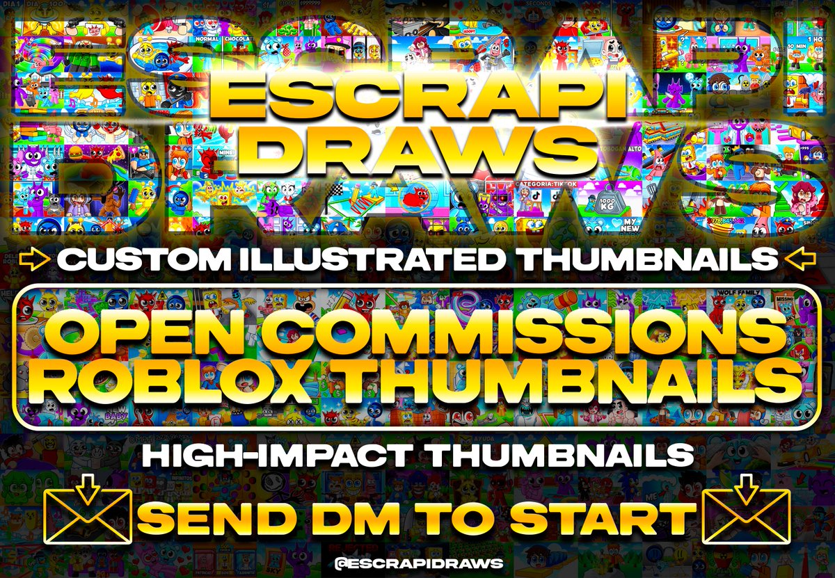 escrapidraws's tweet photo. ROBLOX THUMBNAILS🔥🚀📈
My COMMISSIONS are OPEN!!!🧀💛
🔃&amp;💟It is really appreciated!

📍Portfolio: https://t.co/zH1Q8YFBqs https://t.co/eh7dHsEvBr
