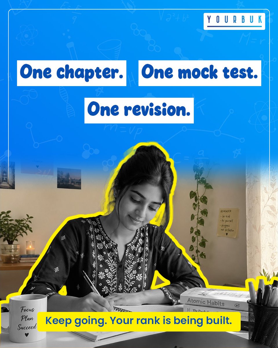 yourbuk's tweet photo. Everyone talks about the final rank. Very few talk about the daily discipline that goes into it.

The toppers aren’t made in one day but in the quiet repetition of ordinary days.

Doing the boring stuff over and over again is how success compounds.

Stay consistent. https://t.co/pHpZPYhqSd