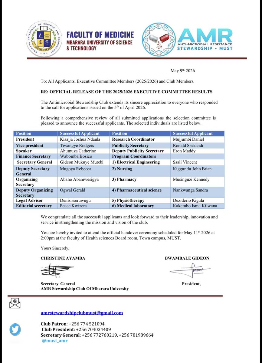 MUST_AMR's tweet photo. A new chapter begins. 
As we extend our deepest gratitude to the outgoing Executive Committee.🤝

Meet the newly appointed AMR Stewardship Club of MUST Executive Committee 🥳✨

Service. Leadership Stewardship 🛡️ https://t.co/aCwjf1DQRL