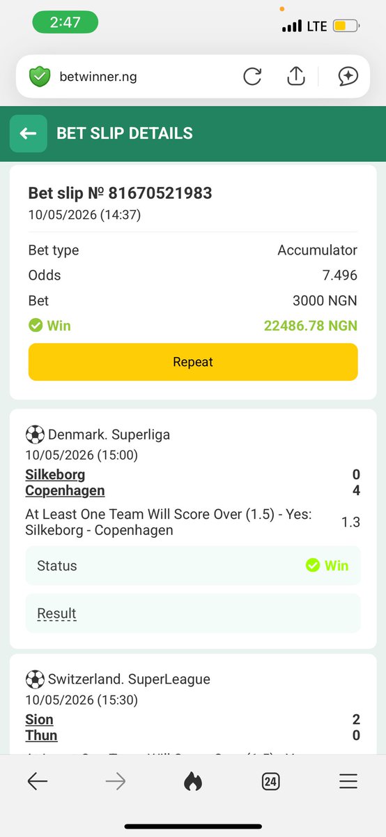 SamadOlatoye's tweet photo. @BettingTipsMan Thanks boss I won the edited 10 odd https://t.co/Fs9X5Z7yzZ