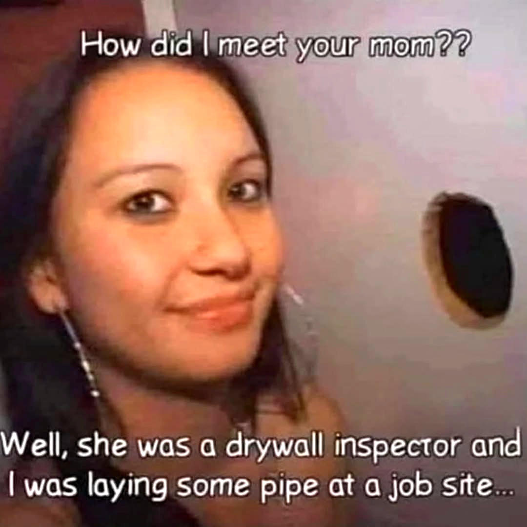 HappyMotorhead's tweet photo. I bet their first date was a real hole-in-the-wall experience. 🧱👷‍♂️

​Is this the most romantic origin story ever told or what? 😂

​#ConstructionLife #Humor #HowIMetYourMother #Funny #JobSiteHumor #DrywallLife https://t.co/XCX2kbbVhk