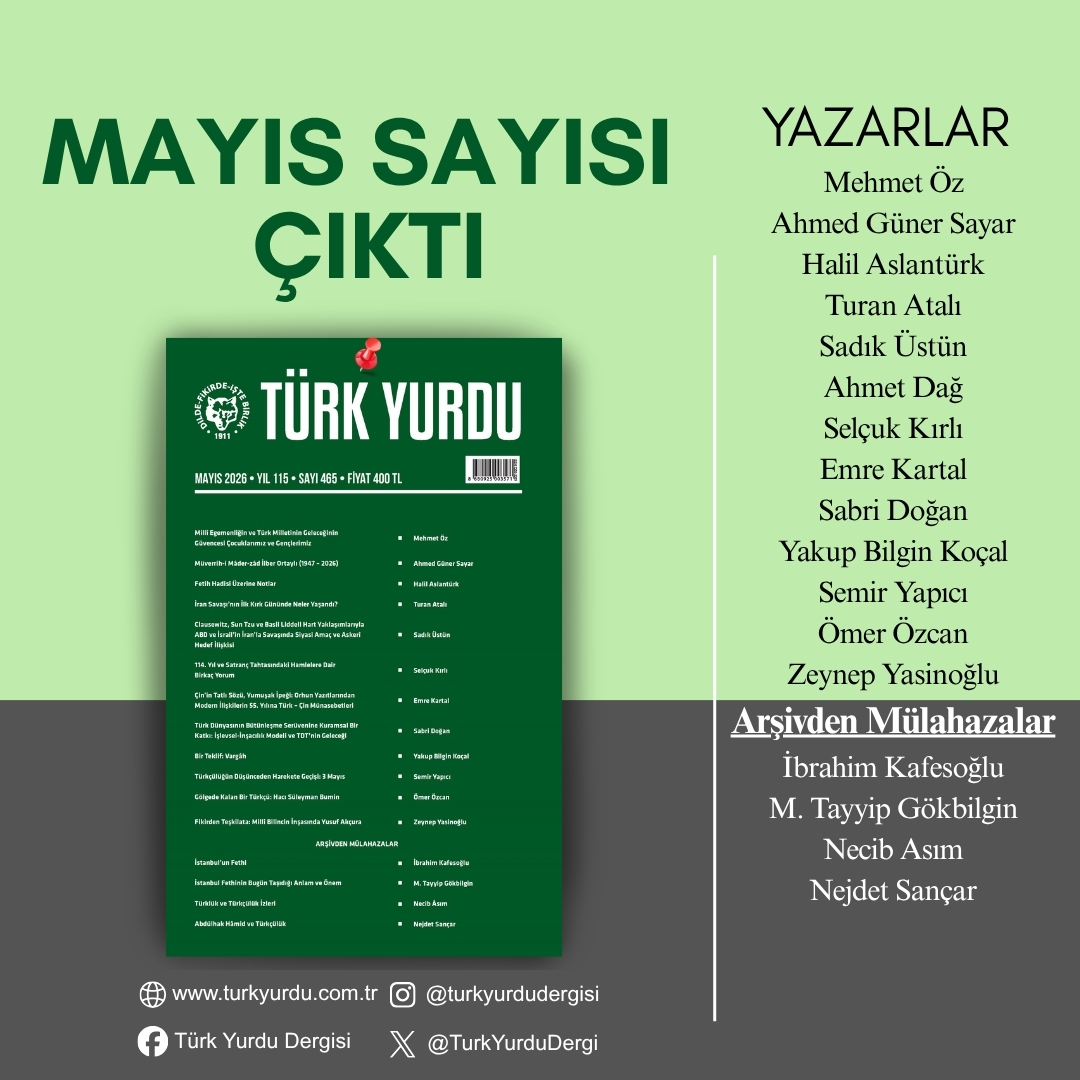 TurkYurduDergi's tweet photo. Türk Yurdu Dergisinin Mayıs Sayısı Çıktı!    

🔗https://t.co/2iTU0x9g6L https://t.co/EC75Fu1YAO